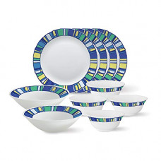 Deals, Discounts & Offers on Home & Kitchen - Larah by Borosil - Tiara Series, Sapphire, 10 Pcs, Opalware Dinner Set, White