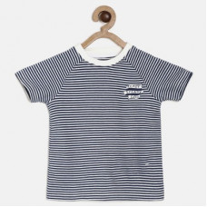 Deals, Discounts & Offers on Baby & Kids - Mini KlubBoys Striped Cotton Blend T Shirt(Blue, Pack of 1)