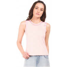 Deals, Discounts & Offers on Laptops - [Size S] Flying MachineCasual No Sleeve Solid Women Pink Top