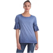 Deals, Discounts & Offers on Laptops - [Size M] Flying MachineCasual Bell Sleeve Solid Women Blue Top