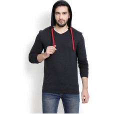 Deals, Discounts & Offers on Men - BillionPerfectFit Solid Men Hooded Black T-Shirt