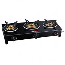 Deals, Discounts & Offers on Home & Kitchen - Baltra Olivia Glass Top 3 Burner Gas Stove Black (2 year warrannty with doorstep service)