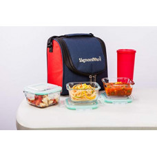 Deals, Discounts & Offers on Home & Kitchen - Signoraware Best Glass Lunch Box Set with Bag, 22cm, 4-Pieces, Transparent