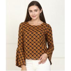 Deals, Discounts & Offers on Laptops - Tokyo TalkiesCasual Bell Sleeve Printed Women Brown Top