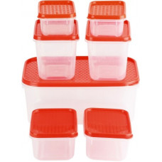 Deals, Discounts & Offers on Kitchen Containers - All Time Polka - 125 ml, 250 ml, 400 ml, 1800 ml Plastic Grocery Container(Pack of 7, Red)