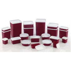 Deals, Discounts & Offers on Kitchen Containers - Mastercook - 2000 ml, 1200 ml, 600 ml, 500 ml, 400 ml, 300 ml, 250 ml, 200 ml, 100 ml Polypropylene Grocery Container(Pack of 21, White, Maroon)