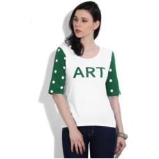 Deals, Discounts & Offers on Laptops - [Size S] United Colors of BenettonCasual Short Sleeve Printed Women White, Green Top