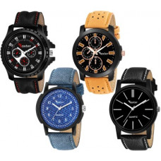 Deals, Discounts & Offers on Watches & Wallets - FoxterPerfect Multicolor Leather Strap Combo Pack of 4 Analog Watch - For Boys