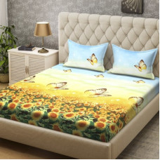 Deals, Discounts & Offers on  - Bombay Dyeing 136 TC Polyester Double Floral Bedsheet(Pack of 1, Yellow)
