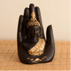 Deals, Discounts & Offers on  - eCraftIndia Golden Handcrafted Buddha Palm Decorative Showpiece - 18 cm(Polyresin, Gold, Black)