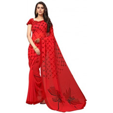 Deals, Discounts & Offers on Women - VaamsiPrinted Daily Wear Poly Georgette Saree(Red)
