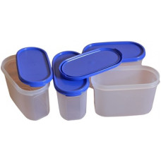 Deals, Discounts & Offers on Kitchen Containers - TUPPERWAREe Tupperware Modular Mates Oval Plastic Container Set, 1.1 litres, 4-Pieces, Multicolor by Tupperware - 1.1 L Polypropylene Grocery Container(Pack of 4, Blue)