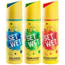 Deals, Discounts & Offers on  - Set Wet Cool, Charm and Mischief Avatar Deodorant Spray - For Men(450 ml, Pack of 3)