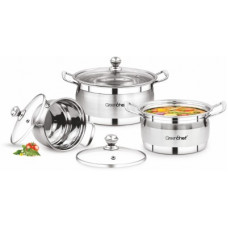 Deals, Discounts & Offers on Cookware - Greenchef Stainless steel Cook and serve 3 piece Gift set Cookware Set(Stainless Steel, 3 - Piece)