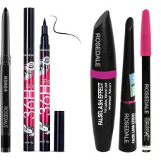 Deals, Discounts & Offers on  - Rosedale Smudge Proof HDA64 Makeup Beauty Kajal & Yanqina High Quality Waterproof Liquid-Eye Liner 36H No Smudge Suitable For Contact Lens Users 3 g Deep Black & 3in1 Beauty Eyeliner , Mascara , Eyebrow Pencil(5 Items in the set)