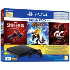 Deals, Discounts & Offers on Gaming - [Prepaid] Sony PS4 Slim 1000 GB with Spider Man, Ratchet & Clank, Gran Turismo(Black)