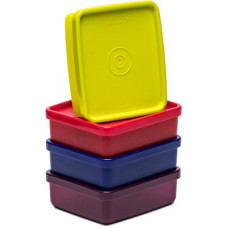 Deals, Discounts & Offers on Kitchen Containers - Tupperware Small containers Square Away 180 ml set of 4 - 180 ml Plastic Grocery Container(Pack of 4, Purple, Blue, Green, Pink)