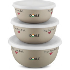 Deals, Discounts & Offers on Kitchen Containers - Ideale Flora Microwavable - 500 ml, 1250 ml, 750 ml Steel Fridge Container(Pack of 3, Beige)