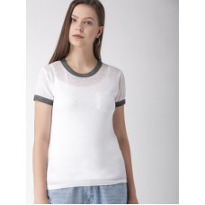 Deals, Discounts & Offers on  - [Size S] FOREVER 21Color Block Women Round Neck White T-Shirt
