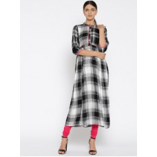 Deals, Discounts & Offers on  - AureliaWomen Checkered Viscose Blend A-line Kurta(Black)