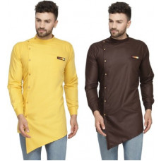 Deals, Discounts & Offers on  - [Size S] BENSTOKEMen Solid Cotton Blend Trail Cut Kurta(Multicolor)