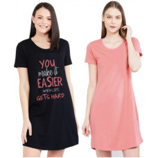 Deals, Discounts & Offers on  - [Size S] Young trendzWomen Nighty(Black, Pink)