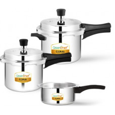 Deals and Offers on Cookware - Greenchef Coral pressure cooker Combo 5 L, 3 L, 2 L Pressure Cooker(Aluminium) Deals, Discounts & Offers on Cookware - Greenchef Coral pressure cooker Combo 5 L, 3 L, 2 L Pressure Cooker(Aluminium)