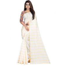 Deals, Discounts & Offers on  - VILLAGIUSCheckered Fashion Cotton Blend, Poly Silk Saree(White)