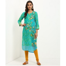 Deals, Discounts & Offers on  - [Size L] BIBAWomen Printed Cotton Blend Straight Kurta(Multicolor)