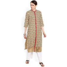 Deals, Discounts & Offers on  - [Size S] WWomen Printed Viscose Straight Kurta(Beige)