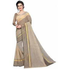 Deals, Discounts & Offers on  - AshvmeghStriped Guntur Cotton Linen Blend Saree(Beige)