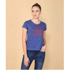 Deals, Discounts & Offers on  - [Size XL] FLYING MACHINEPrinted Women Round Neck Blue T-Shirt