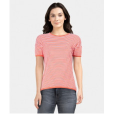 Deals, Discounts & Offers on  - Ann SpringsStriped Women Round Neck White, Pink T-Shirt