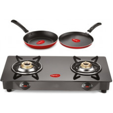 Deals, Discounts & Offers on  - Pigeon Gas Stove Combo - Brunet 2 Burner Gas Cooktop + Flat tawa 250 + Fry Pan 240 Stainless Steel Manual Gas Stove(2 Burners)