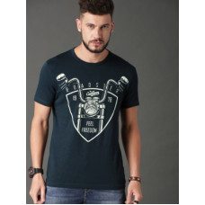 Deals, Discounts & Offers on  - [Size S] ROADSTERPrinted Men Round Neck Blue T-Shirt