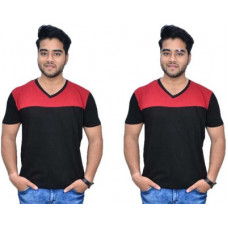 Deals, Discounts & Offers on  - [Size S] JOLSTERSolid Men V Neck Black T-Shirt(Pack of 2)