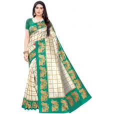 Deals, Discounts & Offers on  - FabwomenPrinted, Checkered Fashion Art Silk Saree(Blue)