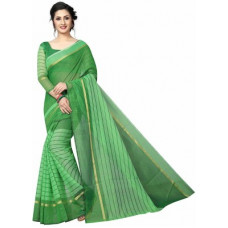 Deals, Discounts & Offers on  - AshvmeghStriped Guntur Cotton Linen Blend Saree(Green)