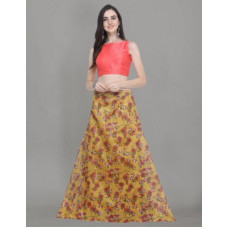 Deals, Discounts & Offers on  - SAARADigital Print, Floral Print Semi Stitched Lehenga Choli(Multicolor, Pink, Orange, Yellow)