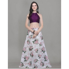 Deals, Discounts & Offers on  - SAARADigital Print, Floral Print Semi Stitched Lehenga Choli(Purple, White)