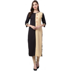 Deals, Discounts & Offers on  - OllivaWomen Solid Crepe A-line Kurta(Black, Beige)