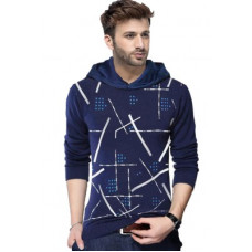 Deals, Discounts & Offers on  - [Size S] TRIPRPrinted Men Hooded Neck Dark Blue T-Shirt