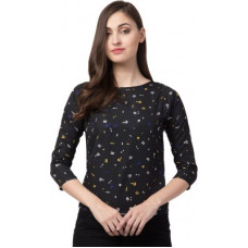 Deals, Discounts & Offers on Laptops - [Size XXL] OllivaCasual Regular Sleeves Printed Women Black Top