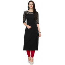 Deals, Discounts & Offers on  - [Size S] SHEQEWomen Solid Poly Crepe Straight Kurta(Black)