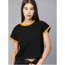 Deals, Discounts & Offers on  - ROADSTERSolid Women Round Neck Black T-Shirt