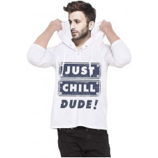 Deals, Discounts & Offers on  - BLIVETypography Men Hooded Neck White T-Shirt