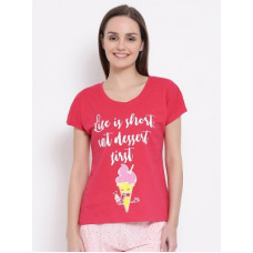 Deals, Discounts & Offers on  - [Size S, L] CloviaGraphic Print Women Round Neck Pink T-Shirt