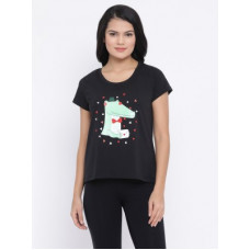 Deals, Discounts & Offers on  - [Size XL] CloviaGraphic Print Women Round Neck Black T-Shirt