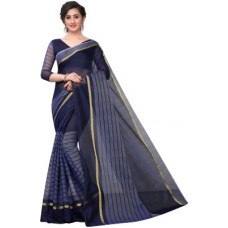Deals, Discounts & Offers on  - Sky Vision CreationStriped Chanderi Cotton Blend Saree(Blue)