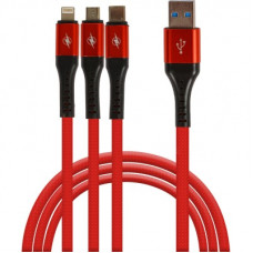 Deals, Discounts & Offers on Computers & Peripherals - EHS 3 in 1 Charging Cable 3A Fast Charging Multi Charge Option at Same time For Micro USB, iOS & Type C Devices. 1.2 Meter Compatible Android and iOS Devices 3 A 1.2 m Power Cord(Compatible with iPhone, Android, Type C, Red, One Cable)